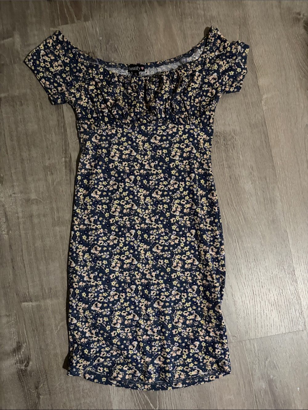 Justify Navy Floral Off-Shoulder Bodycon Dress